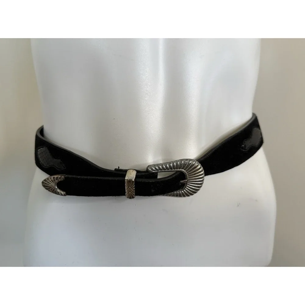 Liz Claiborne Genuine‎ Suede Leather Snake Trim Belt Women's Small Black 26-29